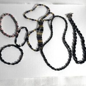 Lustrous Magnetic Hematite Grounding Necklace Bracelet Lot Gunmetal Pink Yellow